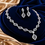 18K Gold Leaf Design Lab Grown Diamond Necklace Set with Matching Earrings - Image 4