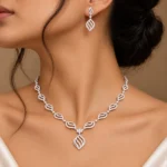 18K Gold Leaf Design Lab Grown Diamond Necklace Set with Matching Earrings - Image 5