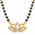 18K gold lotus grace lab grown diamond mangalsutra for women with diamond-studded floral pendant and black beads