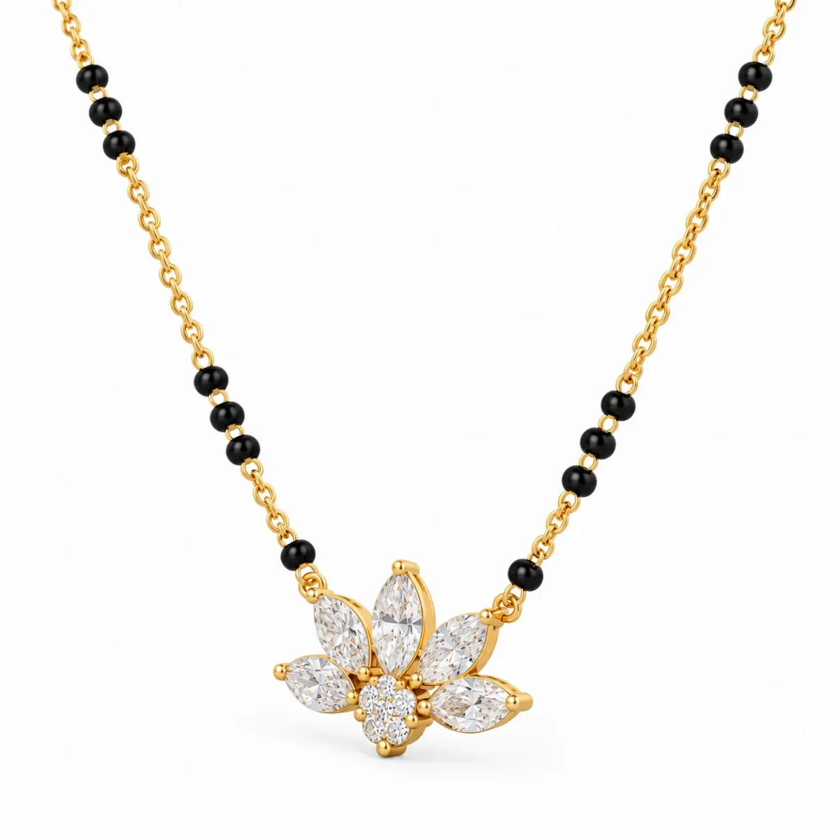 18K Gold Lotus Petal Lab Grown Diamond Mangalsutra - Image 2