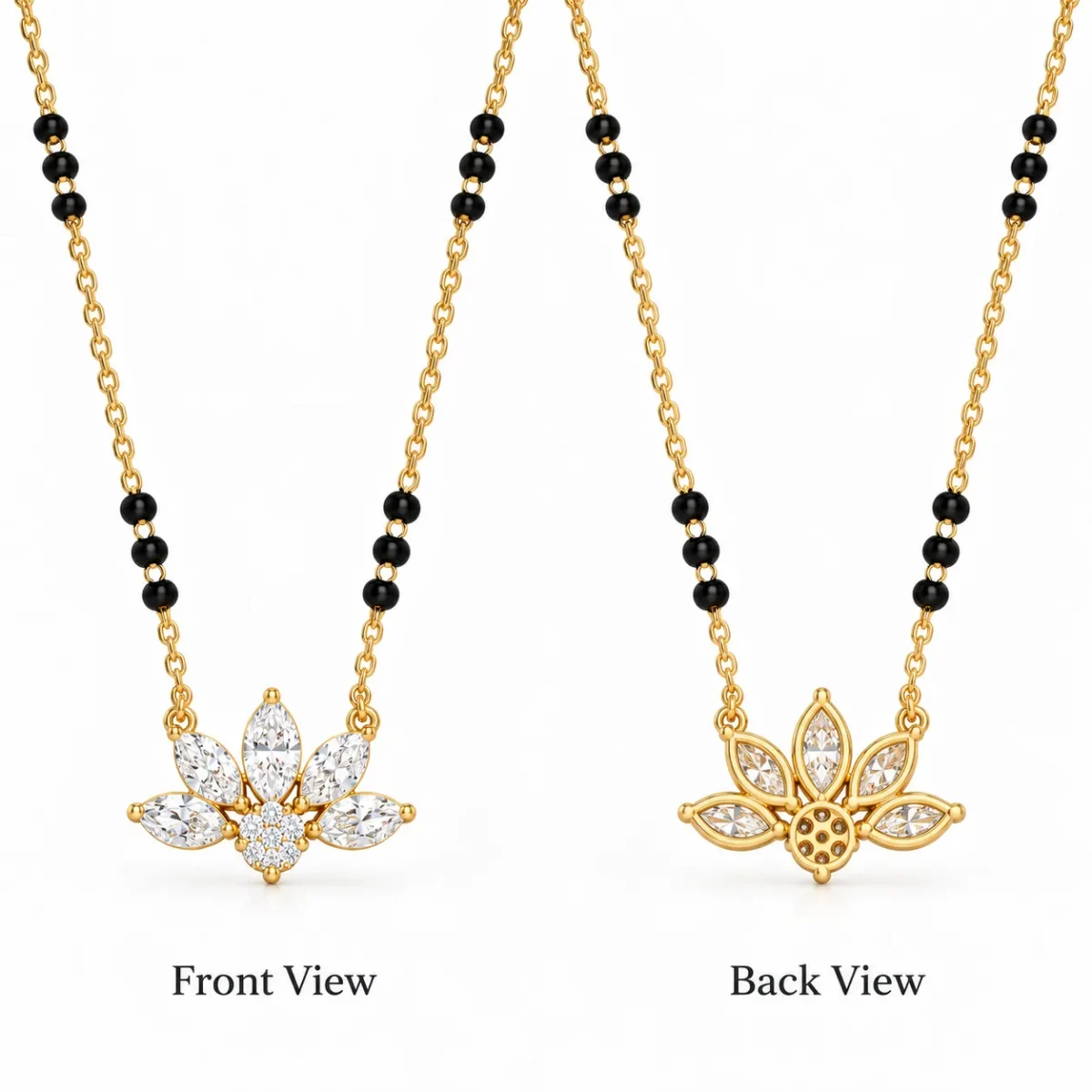 18K Gold Lotus Petal Lab Grown Diamond Mangalsutra - Image 3