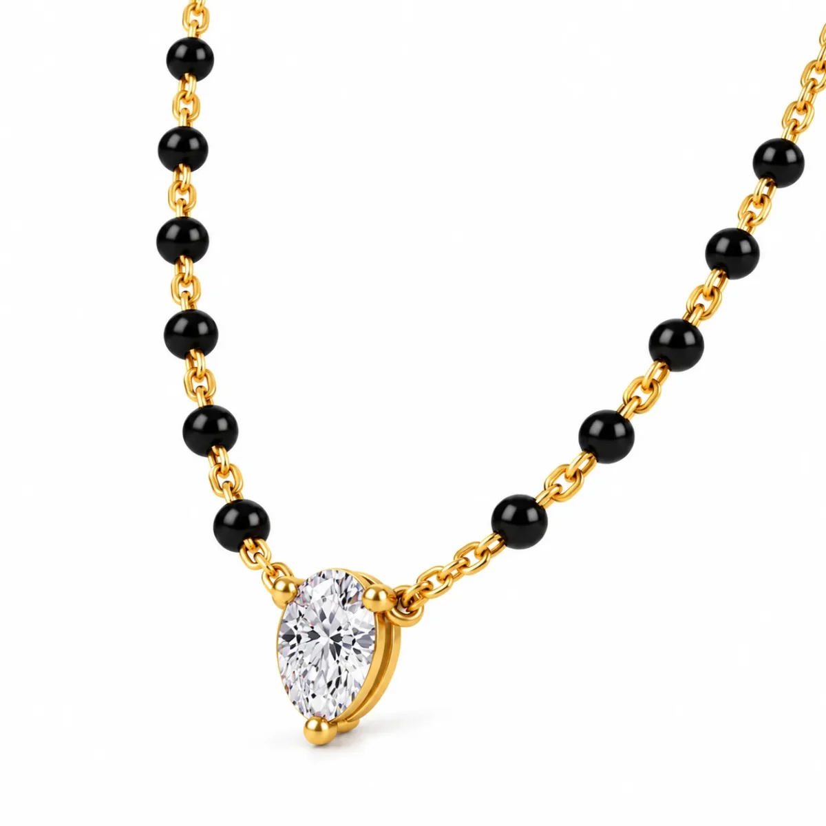 18K Gold Oval Cut Solitaire Lab Grown Diamond Mangalsutra for Women - Image 2