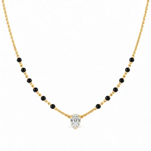18K Gold Oval Cut Solitaire Lab Grown Diamond Mangalsutra with Black Beads for Women