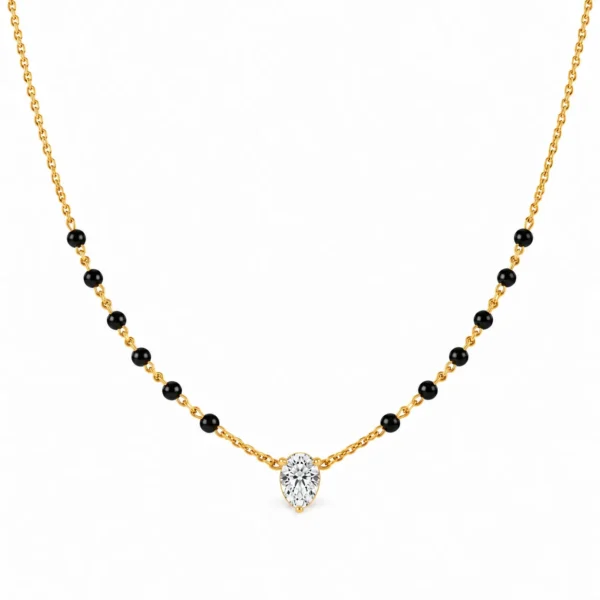 18K Gold Oval Cut Solitaire Lab Grown Diamond Mangalsutra with Black Beads for Women