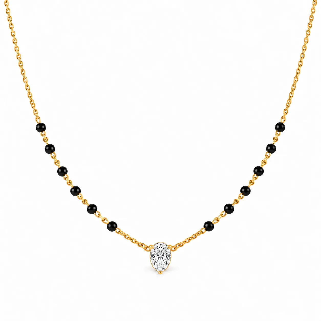 18K Gold Oval Cut Solitaire Lab Grown Diamond Mangalsutra 18K Gold Oval Cut Solitaire Lab Grown Diamond Mangalsutra with Black Beads for Women