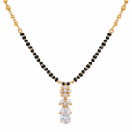 18K Gold Oval Drop Lab Grown Diamond Mangalsutra for Women featuring an elegant oval drop-inspired diamond centrepiece, polished gold detailing and traditional black mangalsutra beads.
