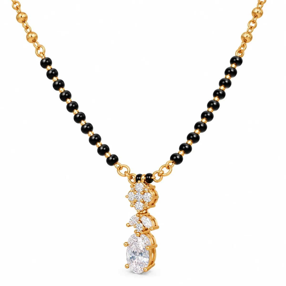 18K Gold Oval Drop Lab Grown Diamond Mangalsutra for Women - Image 2