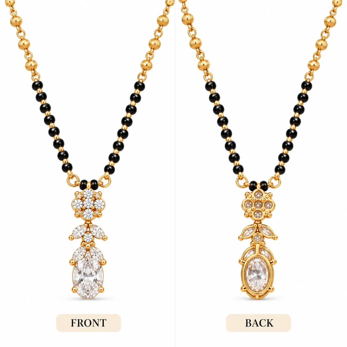 18K Gold Oval Drop Lab Grown Diamond Mangalsutra for Women - Image 3