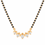 18K Gold Pear Shape Lab Grown Diamond Mangalsutra with 0.80 Carat E-F Colour VS1 Clarity Diamonds and Traditional Black Beads