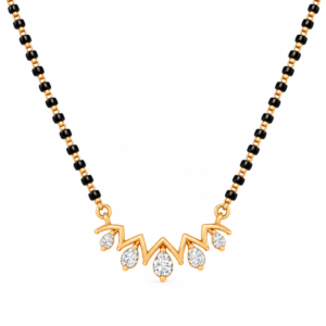18K Gold Pear Shape Lab Grown Diamond Mangalsutra with 0.80 Carat E-F Colour VS1 Clarity Diamonds and Traditional Black Beads