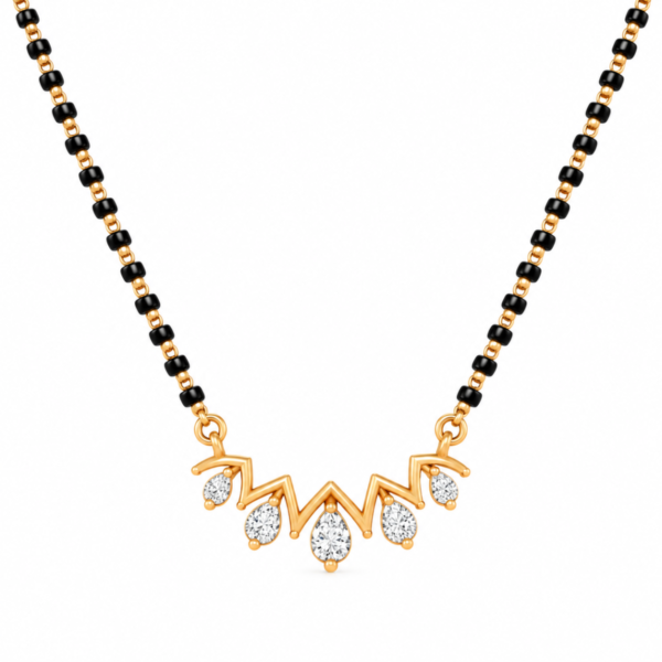 18K Gold Pear Shape Lab Grown Diamond Mangalsutra with 0.80 Carat E-F Colour VS1 Clarity Diamonds and Traditional Black Beads