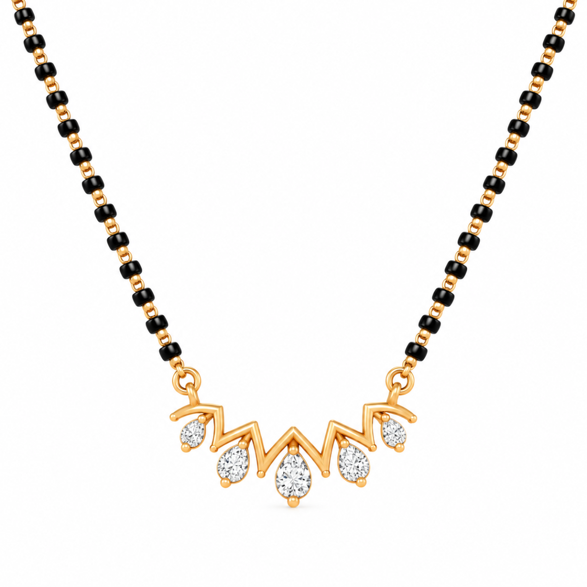 18K Gold Pear Shape Lab Grown Diamond Mangalsutra 18K Gold Pear Shape Lab Grown Diamond Mangalsutra with 0.80 Carat E-F Colour VS1 Clarity Diamonds and Traditional Black Beads