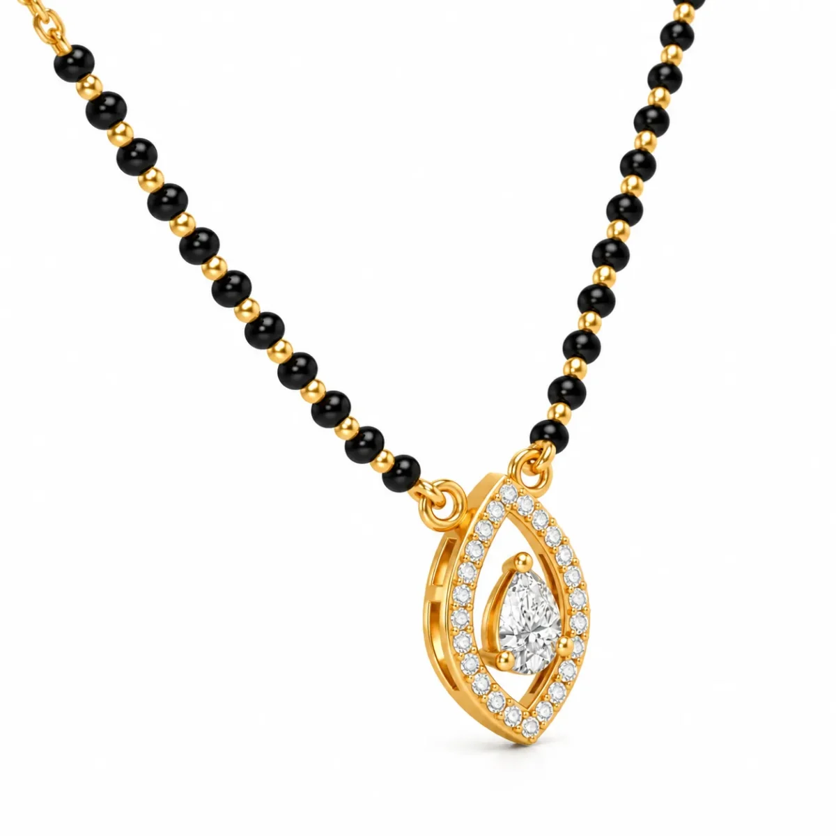 18K Gold Pear Solitaire Lab Grown Diamond Mangalsutra - Image 2