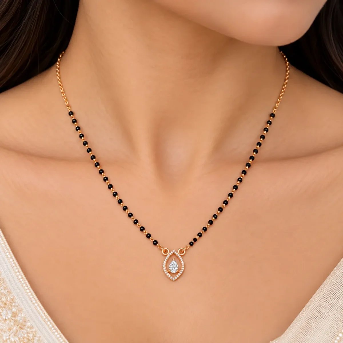 18K Gold Pear Solitaire Lab Grown Diamond Mangalsutra - Image 4