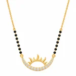 18K gold rising sun lab grown diamond mangalsutra with round diamonds and black bead chain