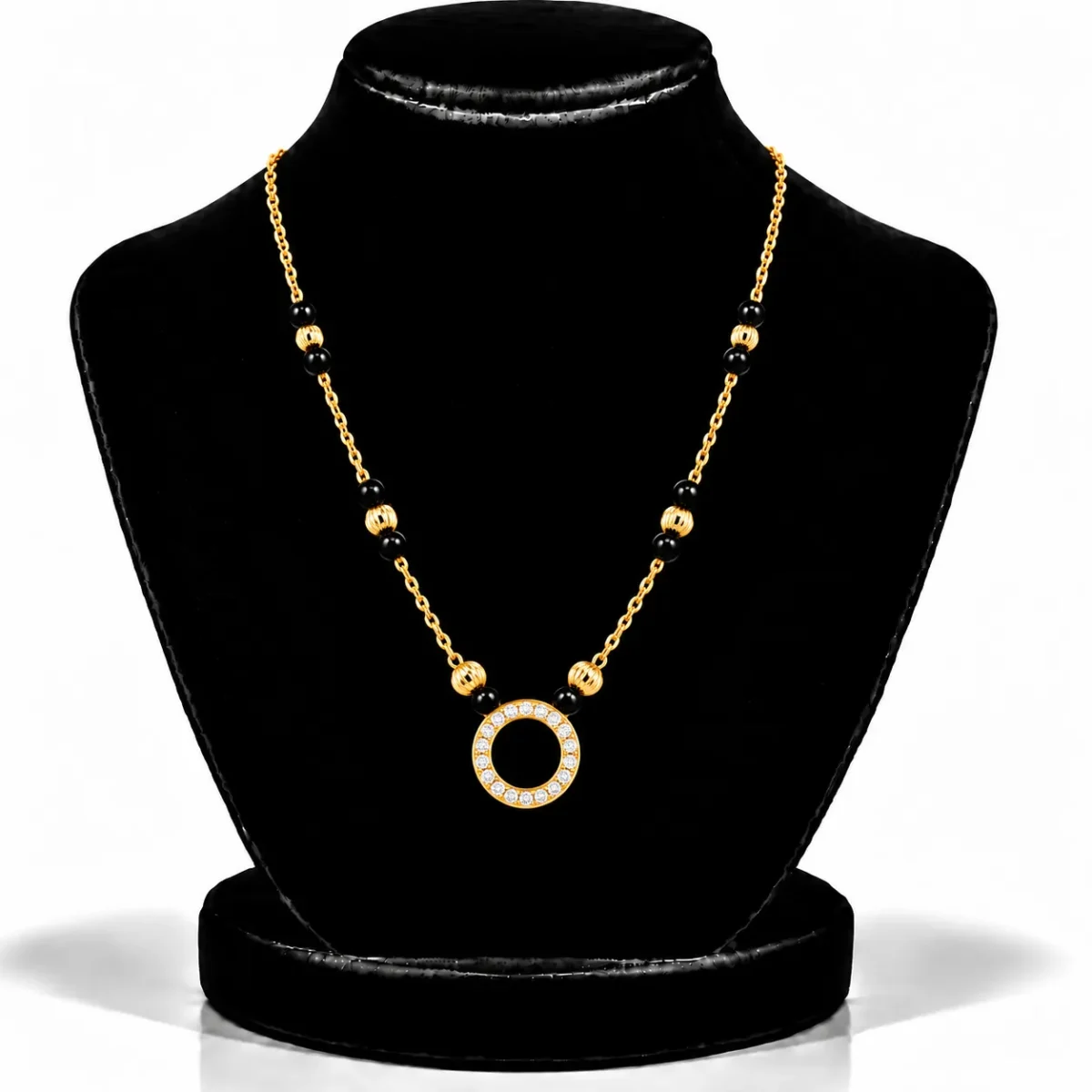 18K Gold Round Halo Lab Grown Diamond Mangalsutra for Women - Image 5