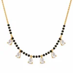 18K Gold Six Pear Lab Grown Diamond Mangalsutra for Women featuring six sparkling pear cut diamonds, an elegant gold centrepiece and traditional black mangalsutra beads.