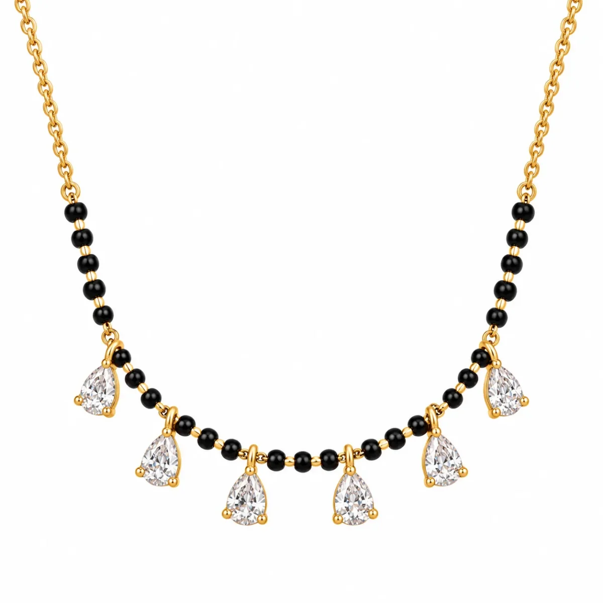 18K Gold Six Pear Lab Grown Diamond Mangalsutra for Women - Image 2