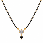 18K Gold Solitaire Drop Lab Grown Diamond Mangalsutra for Women featuring an elegant single diamond drop pendant, polished gold detailing and traditional black mangalsutra beads.