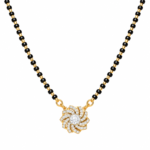 18K Gold Spiral Lab Grown Diamond Mangalsutra for Women featuring an elegant spiral-inspired diamond centrepiece, polished gold detailing and traditional black mangalsutra beads.