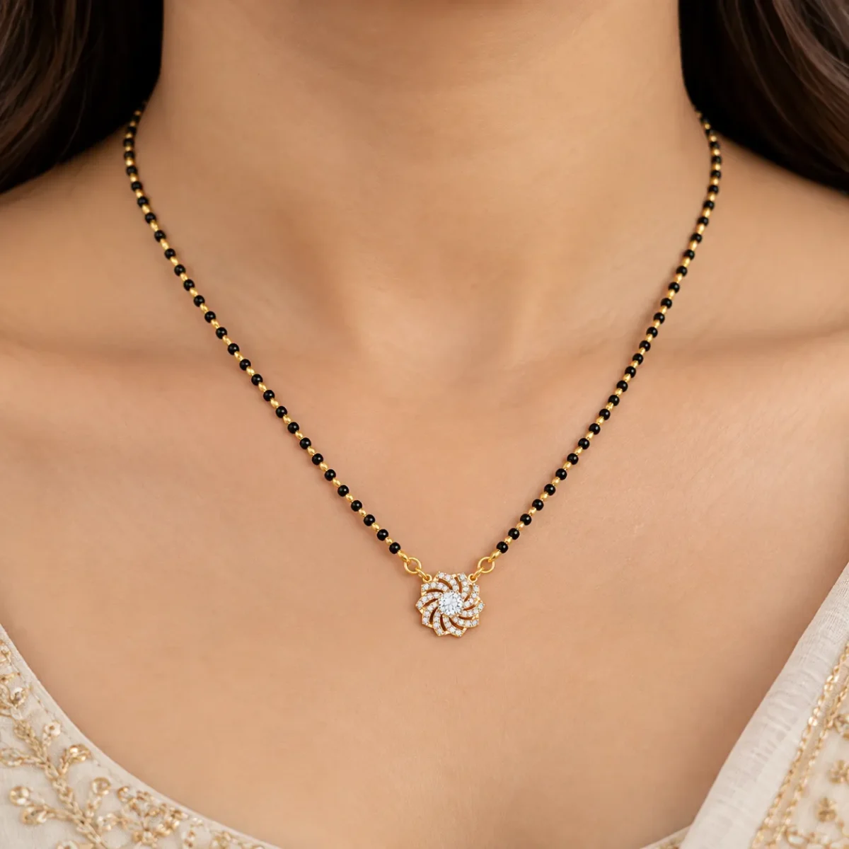 18K Gold Spiral Lab Grown Diamond Mangalsutra for Women - Image 4
