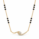 18K Gold Swirl Lab Grown Diamond Mangalsutra with 1.24 Carat E-F Colour VS1 Clarity Diamonds, Elegant Swirl Design and Traditional Black Beads