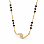18K Gold Swirl Lab Grown Diamond Mangalsutra with 1.24 Carat E-F Colour VS1 Clarity Diamonds, Elegant Swirl Design and Traditional Black Beads