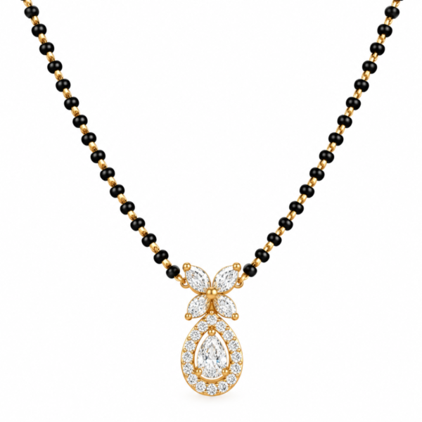 18K Gold Teardrop Lab Grown Diamond Mangalsutra with 1.05 Carat E-F VS1 Diamonds