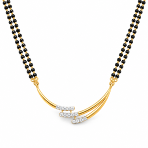 18K Gold Triple Wave Lab Grown Diamond Mangalsutra with 0.30 Carat E-F Colour VS1 Clarity Diamonds and Traditional Black Beads
