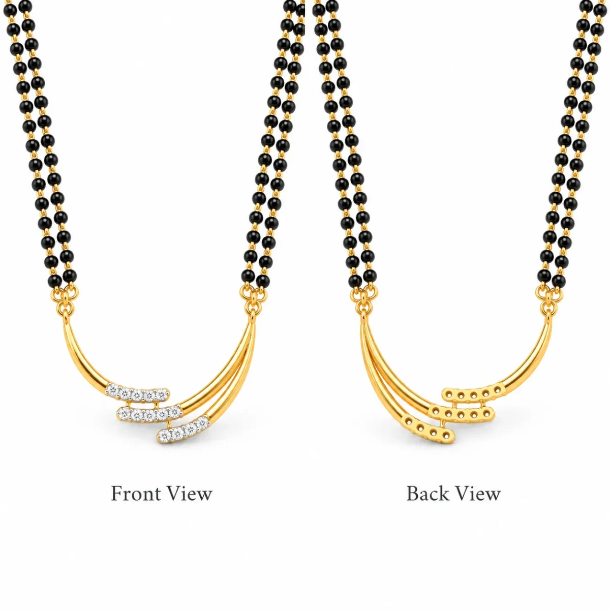 18K Gold Triple Wave Lab-Grown Diamond Mangalsutra - Image 3