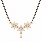 18K Gold Triple Blossom Lab Grown Diamond Mangalsutra featuring an elegant three-flower diamond centrepiece with traditional black mangalsutra beads.