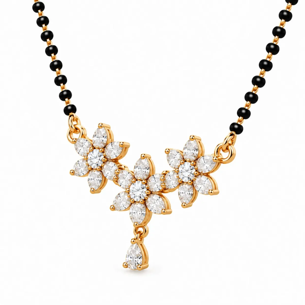 18K Gold Triple Blossom Lab Grown Diamond Mangalsutra - Image 2