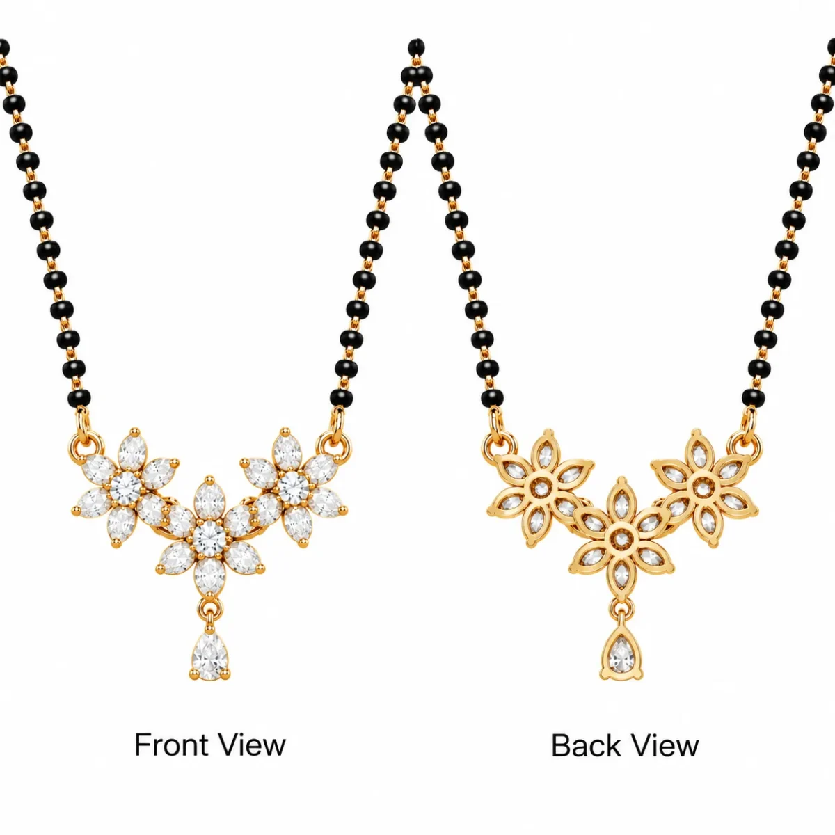 18K Gold Triple Blossom Lab Grown Diamond Mangalsutra - Image 3