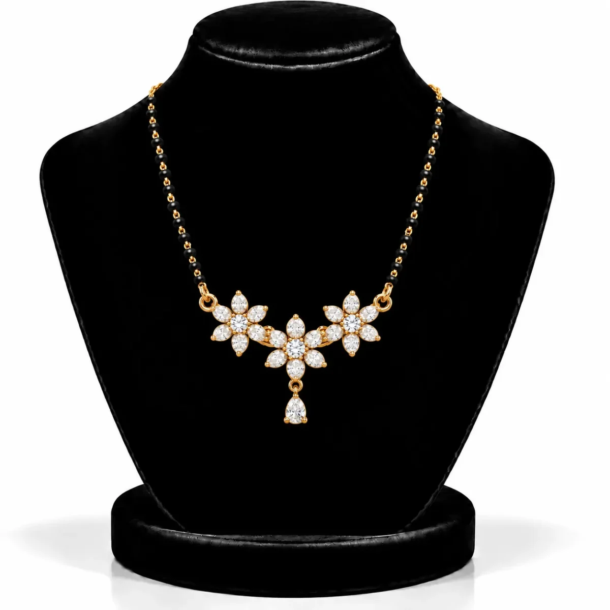 18K Gold Triple Blossom Lab Grown Diamond Mangalsutra - Image 5