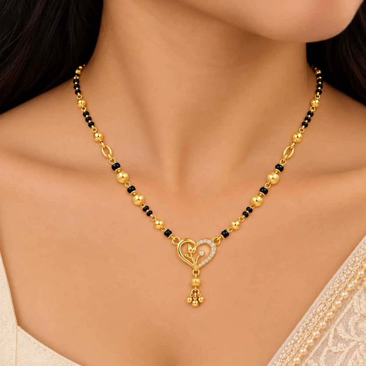 18K Gold Tulip Heart Lab Grown Diamond Mangalsutra for Women - Image 4