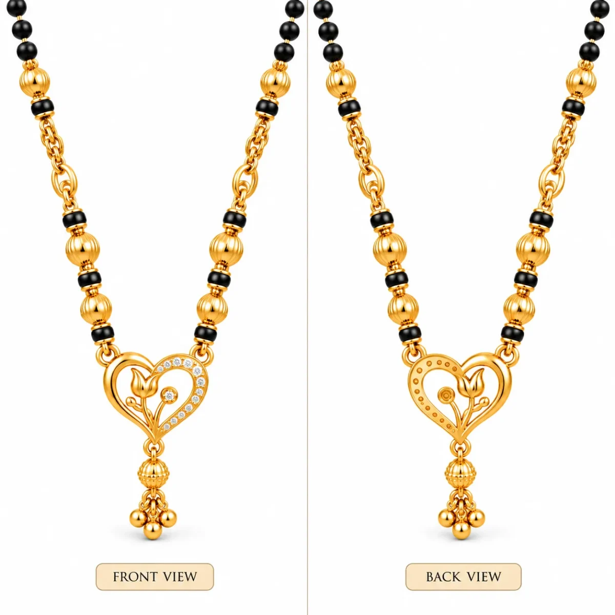 18K Gold Tulip Heart Lab Grown Diamond Mangalsutra for Women - Image 3