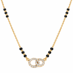 18K Gold Twin Halo Lab Grown Diamond Mangalsutra with 0.70 Carat E-F Colour VS1 Clarity Diamonds and Traditional Black Beads