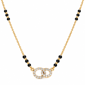 18K Gold Twin Halo Lab Grown Diamond Mangalsutra with 0.70 Carat E-F Colour VS1 Clarity Diamonds and Traditional Black Beads
