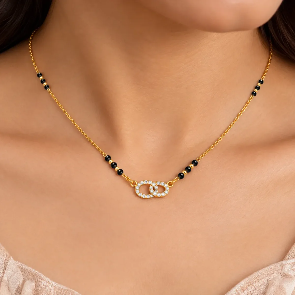 18K Gold Twin Halo Lab Grown Diamond Mangalsutra - Image 4