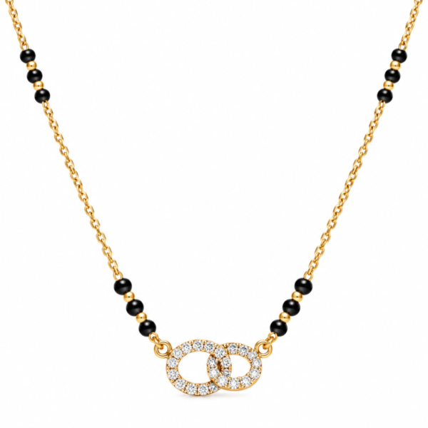 18K Gold Twin Halo Lab Grown Diamond Mangalsutra with 0.70 Carat E-F Colour VS1 Clarity Diamonds and Traditional Black Beads
