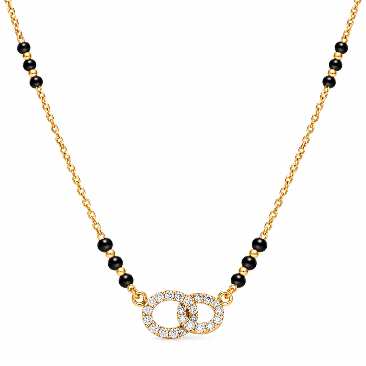 18K Gold Twin Halo Lab Grown Diamond Managalsutra 18K Gold Twin Halo Lab Grown Diamond Mangalsutra with 0.70 Carat E-F Colour VS1 Clarity Diamonds and Traditional Black Beads