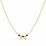 18K Gold Twin Round Lab Grown Diamond Mangalsutra for Women featuring an elegant dual round diamond centrepiece, polished gold detailing and traditional black mangalsutra beads.