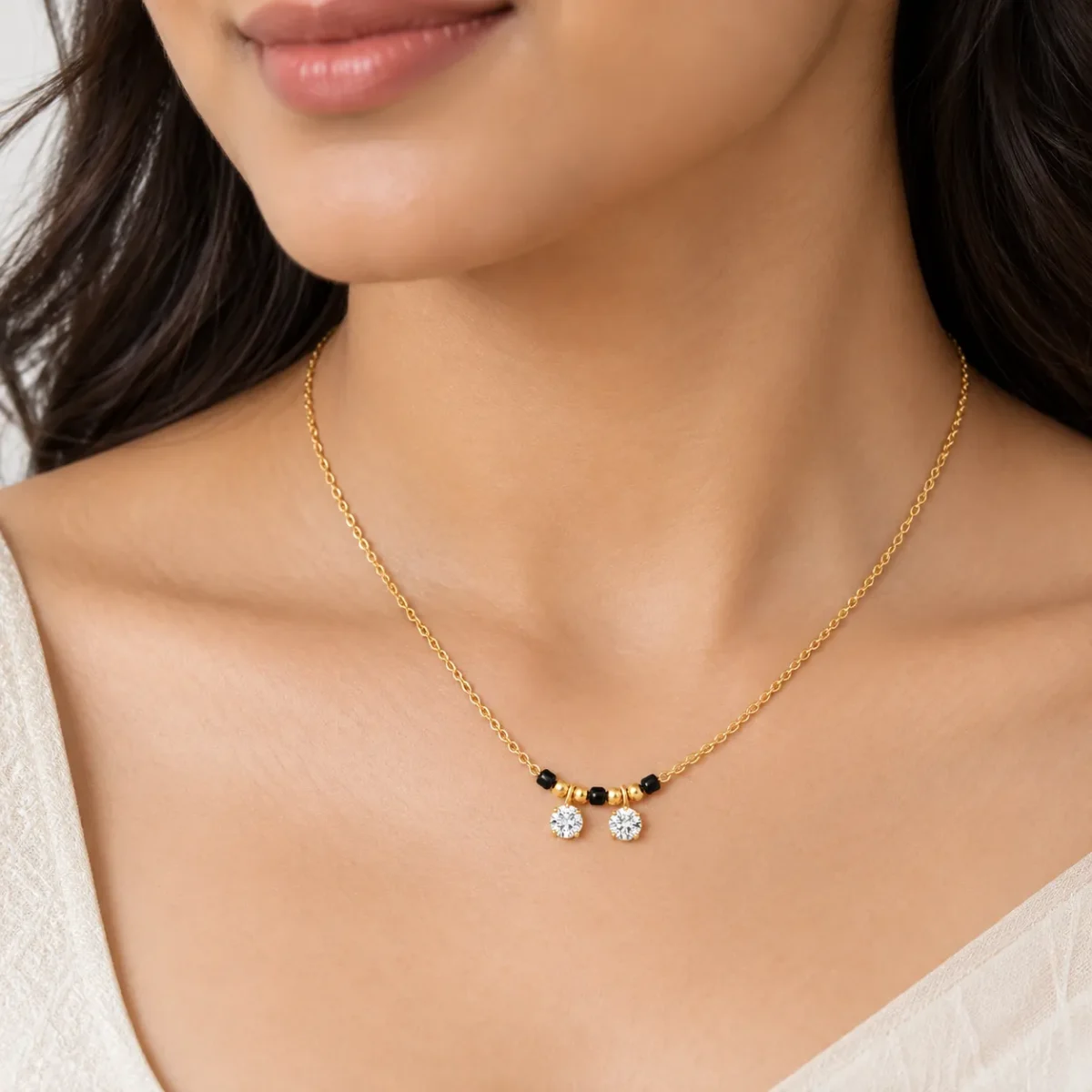 18K Gold Twin Round Lab Grown Diamond Mangalsutra - Image 4