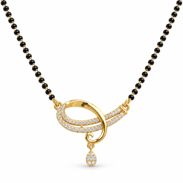18K Gold Twisted Lab Grown Diamond Mangalsutra with 0.92 Carat E-F Colour VS1 Clarity Diamonds and Traditional Black Beads
