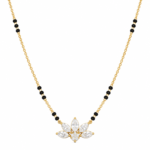 18K Gold Lotus Petal Lab Grown Diamond Mangalsutra with 0.55 Carat E-F Colour VS1 Clarity Diamonds and Traditional Black Beads