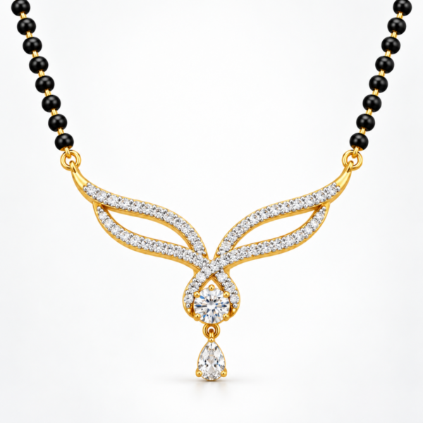 18K Gold Twin Leaf Lab-Grown Diamond Mangalsutra with 1.41 Carat E-F VS1 Diamonds