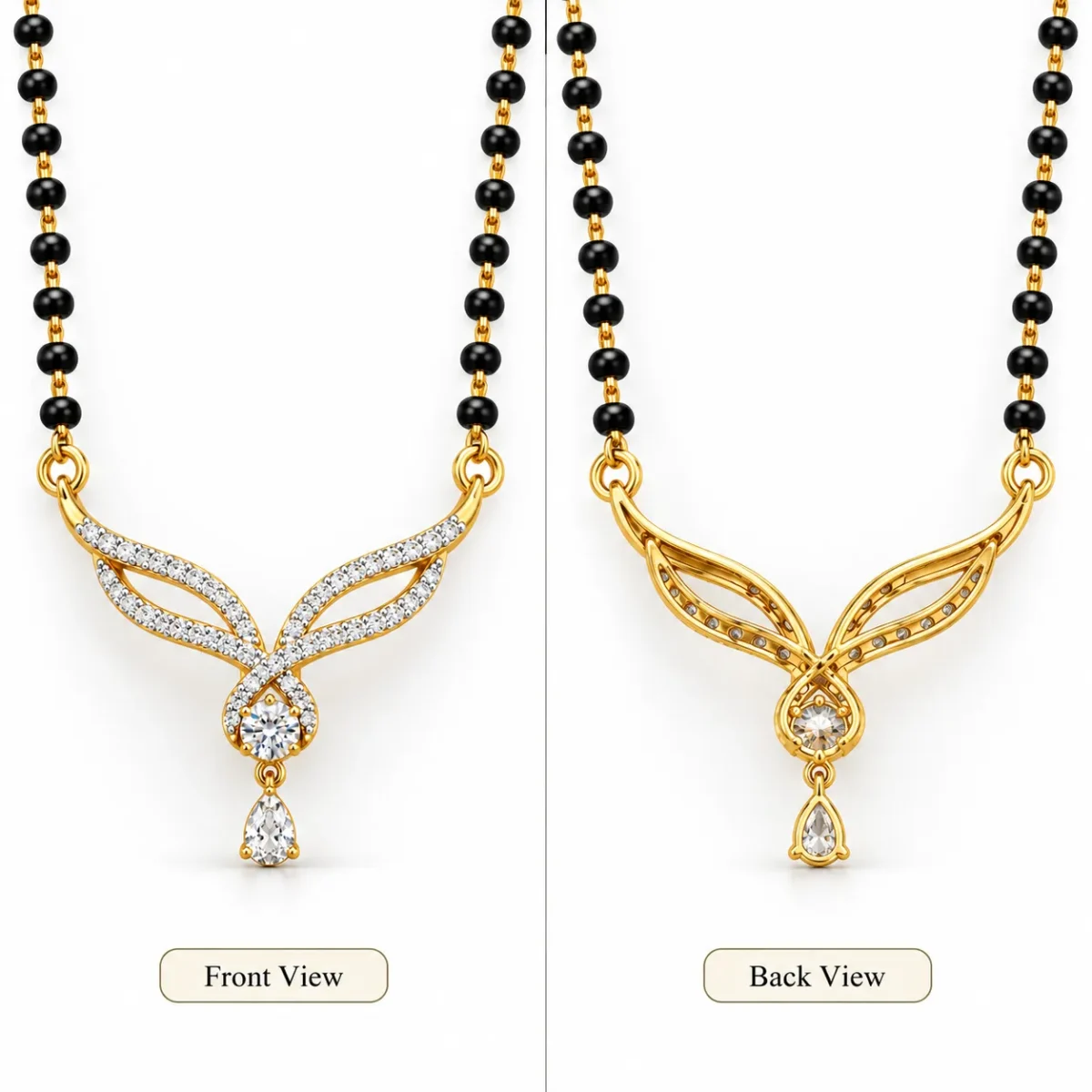 18K Gold Twin Leaf Lab-Grown Diamond Mangalsutra - Image 3