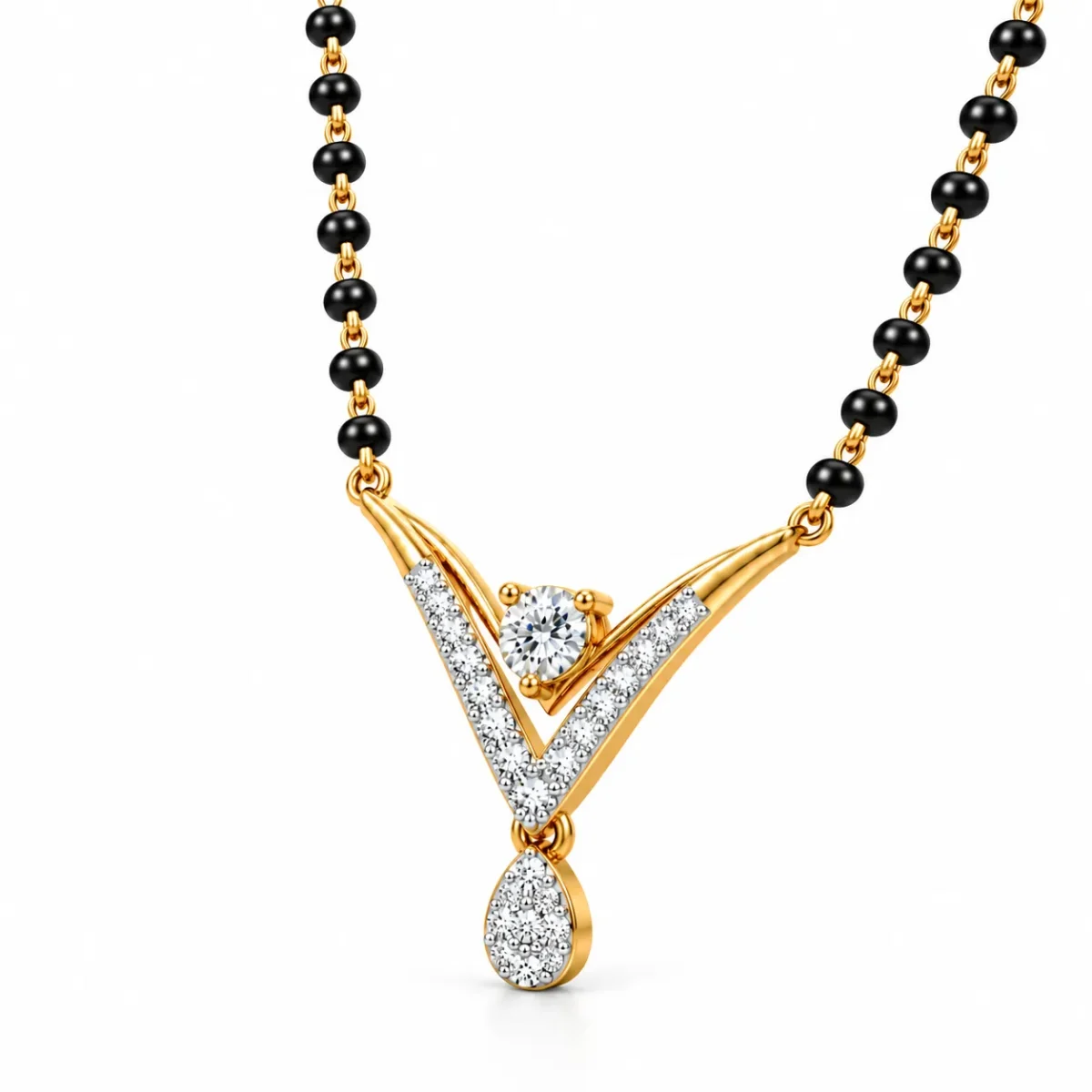18K Gold V-Shape Lab-Grown Diamond Mangalsutra with 0.54 Carat E-F VS1 Diamonds