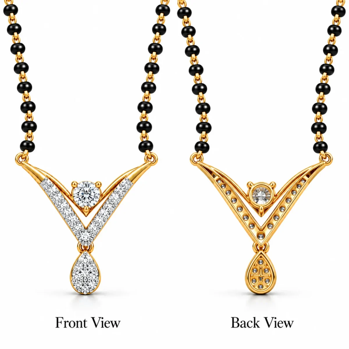 18K Gold V Shape Solitaire Lab Grown Diamond Mangalsutra - Image 3