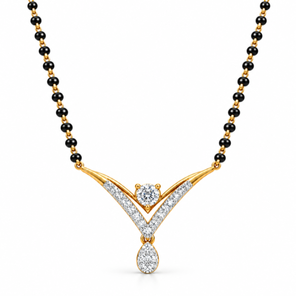 18K Gold V-Shape Lab-Grown Diamond Mangalsutra with 0.54 Carat E-F VS1 Diamonds
